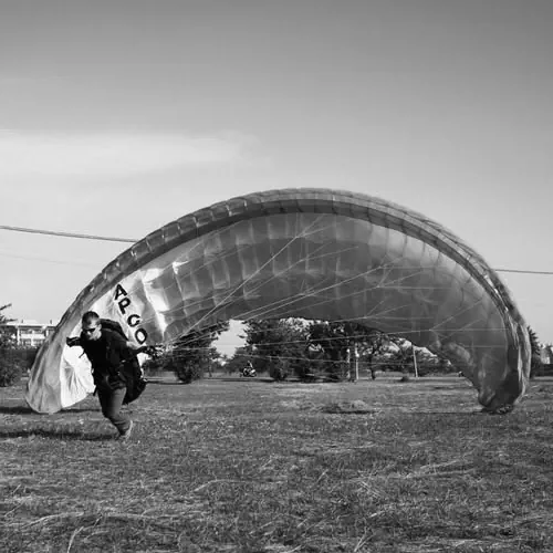 Karlis Jaunpetrovičs's first paragliding wing inflation, January 2021, start of the Flying Karlis story.